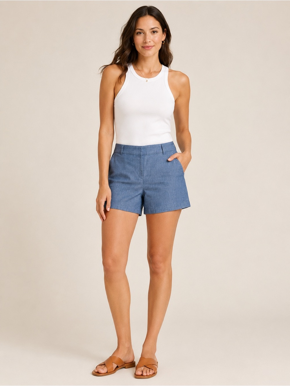 J.Crew 5” Classic Chambray Shorts Echo Blue Wash Size 10 Cotton - Picture 2 of 12